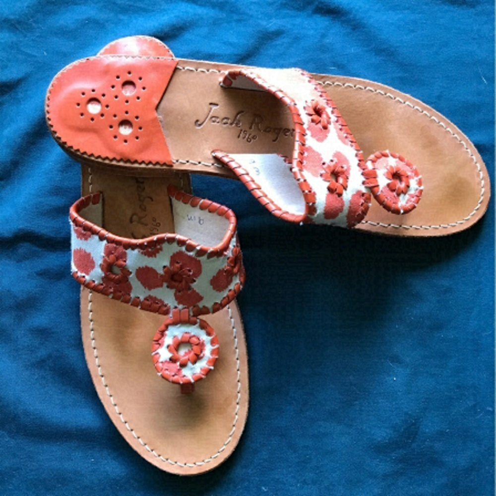 JACK Rogers burnt orange canvas and leather slip on thong sandal. Size 9.